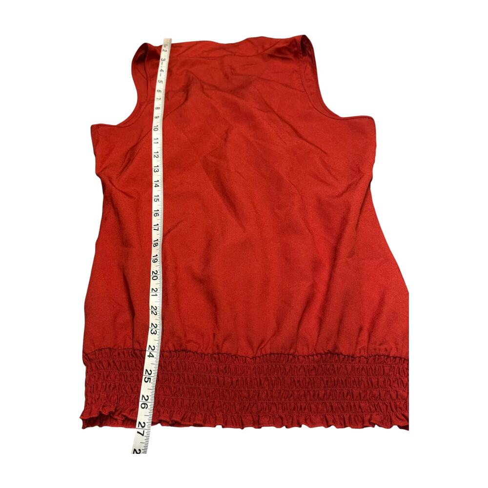 Maurices Medium Red Sleeveless Bow Neck Top Smocked Ruffle Hem Tank Blouse - Picture 3 of 6